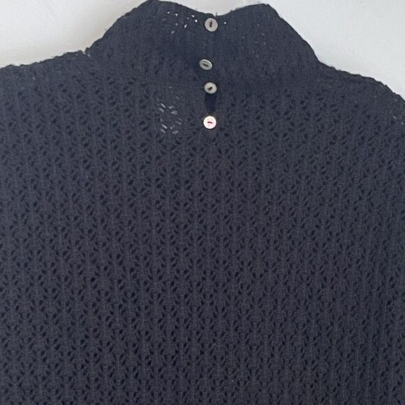 Garnet Hill Silk Cashmere Crochet Sweater Size Small Mock Neck Black Preppy - Picture 11 of 16